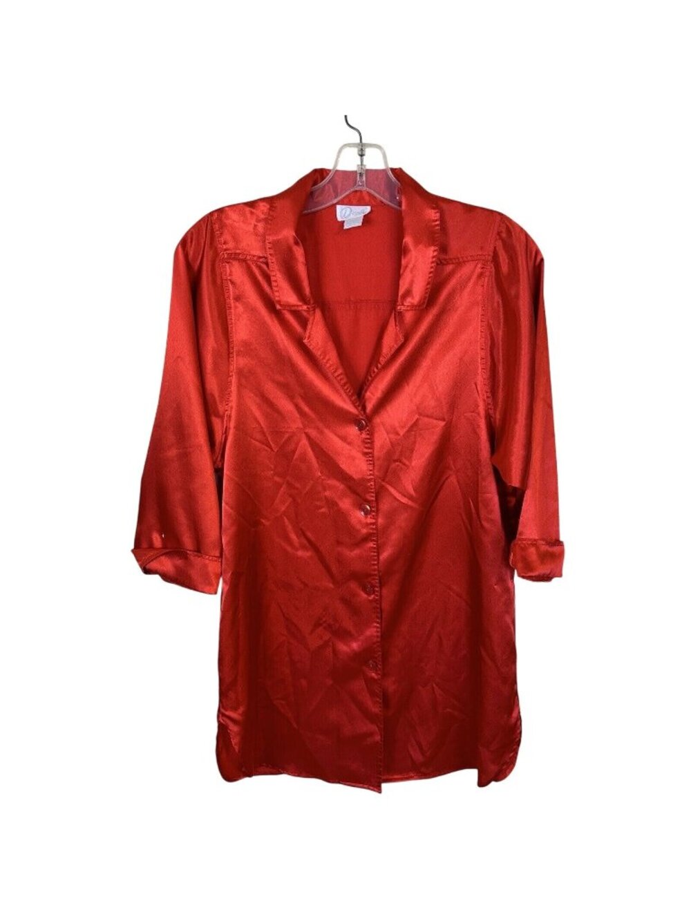 Vtg Womens Nightgown Small Button Down Red Oversized Night Shirt Lingerie